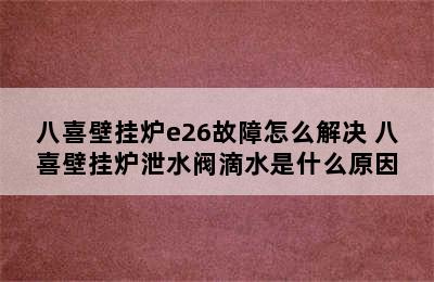 八喜壁挂炉e26故障怎么解决 八喜壁挂炉泄水阀滴水是什么原因